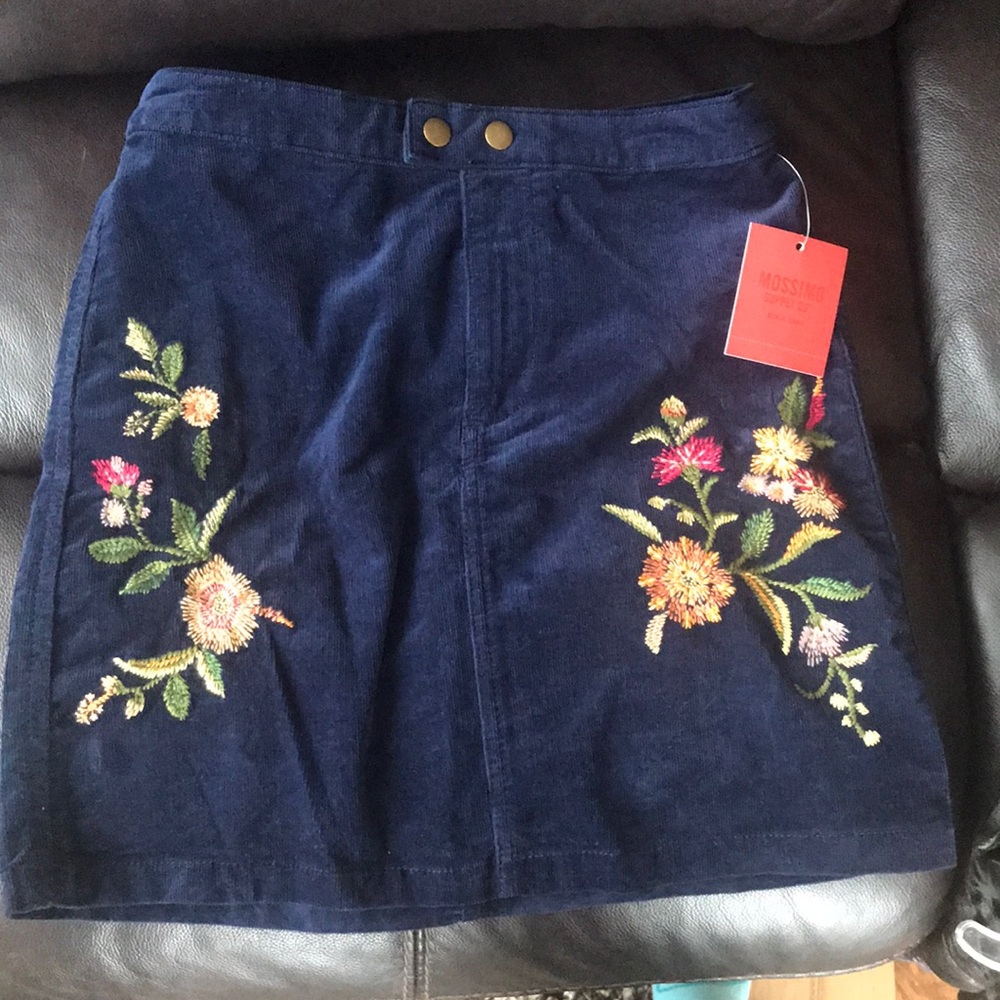 Blue Corduroy Embroidered Skirt